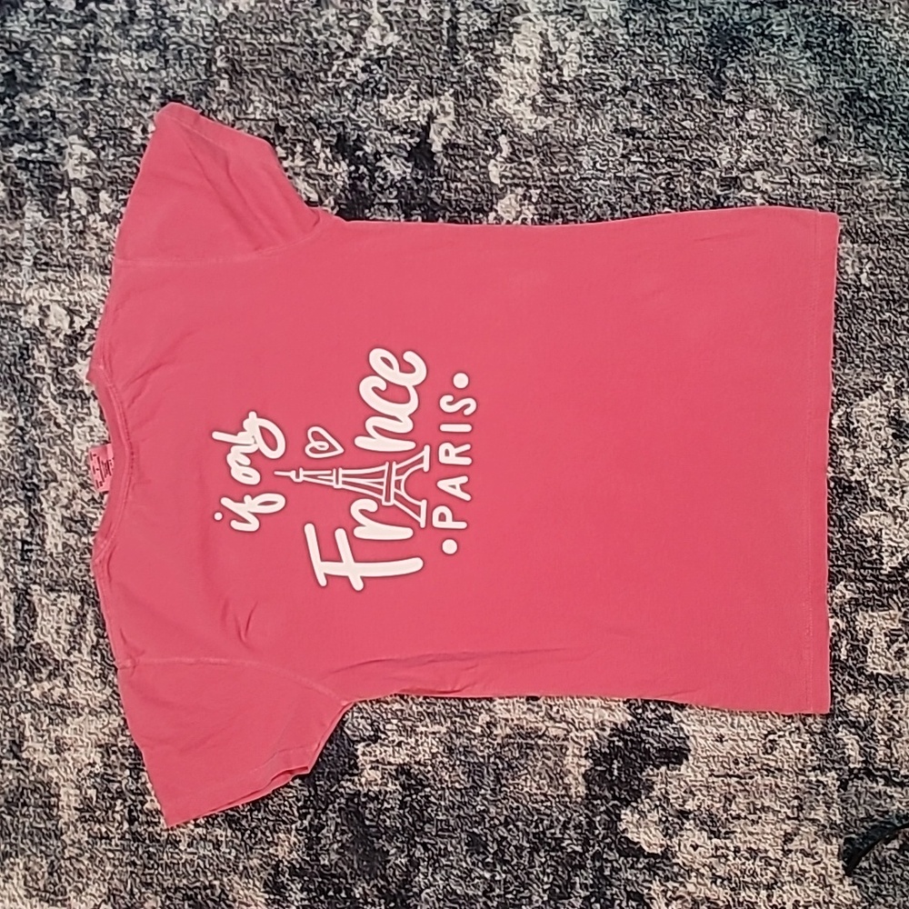 IF ONLY x Paris France Limited Edition Pink Blue Crew Neck Short Sleeve Shirt